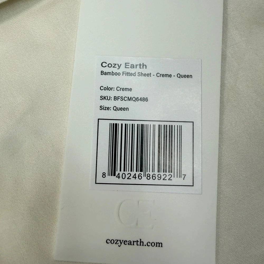 Cozy Earth Queen Fitted Sheet Creme Bamboo Viscose 360 Degree Elastic Hem NWT